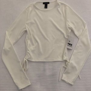 White/cream long sleeve tie top